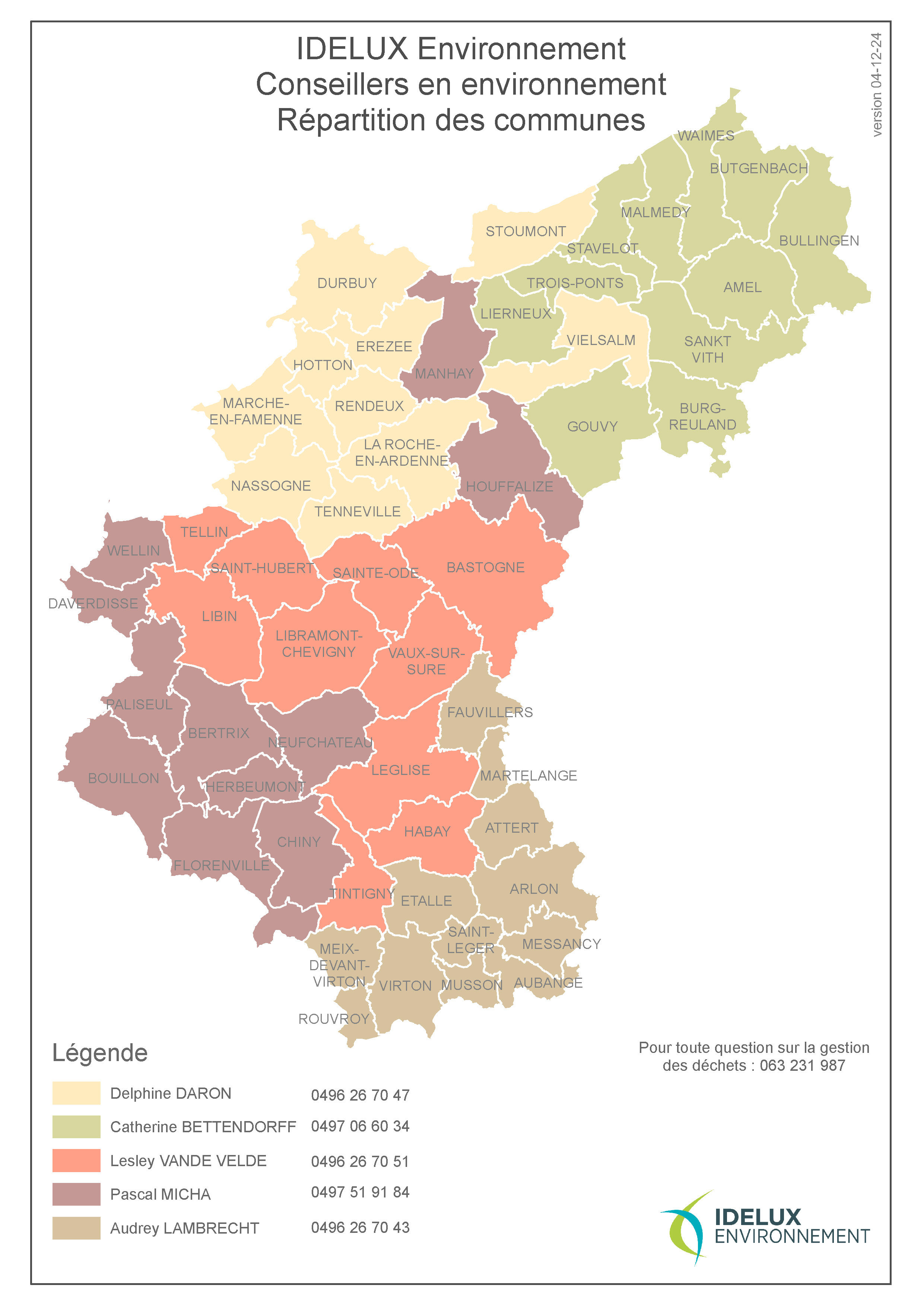 Carte de répartition des conseillers Environnement - Déchets IDELUX