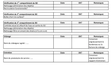 Exemple de journal d'exploitation d'un système d'épuration individuelle