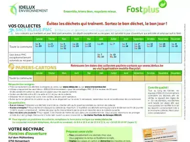 Calendrier des collectes - Bütgenbach - 2025 - FR