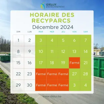 Recyparcs- fermetures décembre 2024